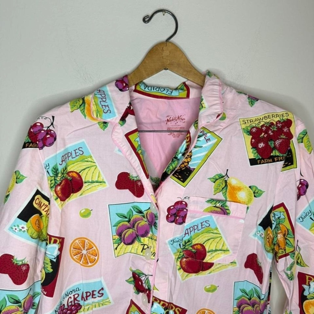 Women's Nick & Nora Pink 3/4 Sleeve Sleep Shirt Button Down Fruit Travel SZ M - Picture 4 of 4